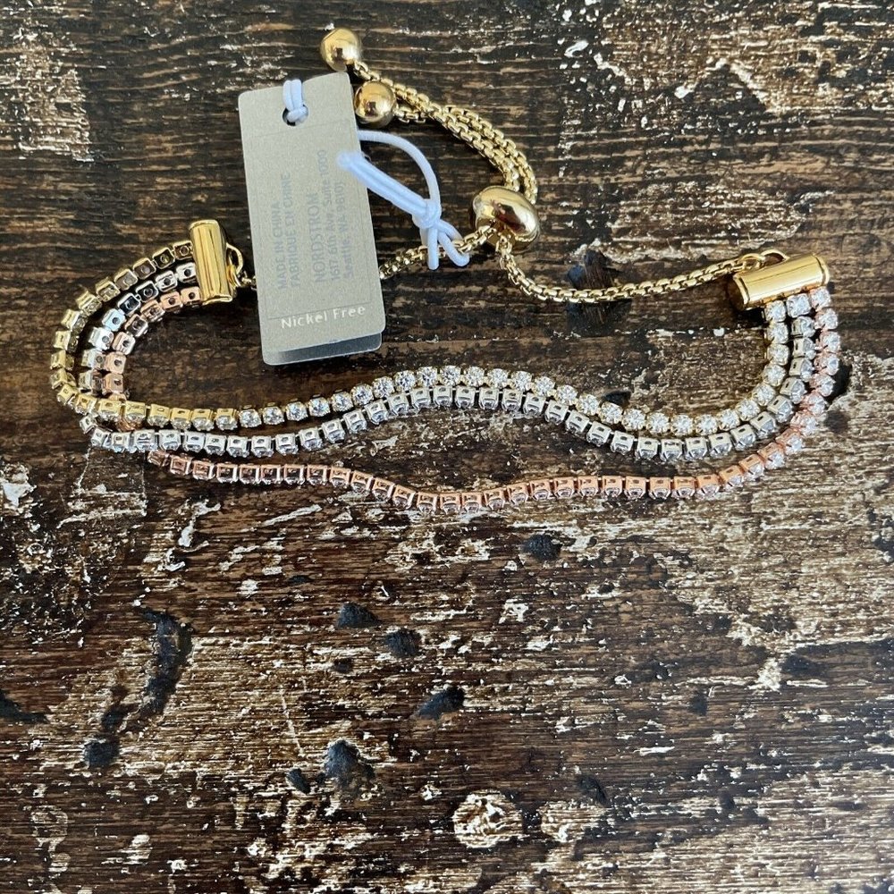Savvy Cie Jewels Women's Ti-Color Metal Braclet 18kt Gold Plated, Rhinestone NEW
